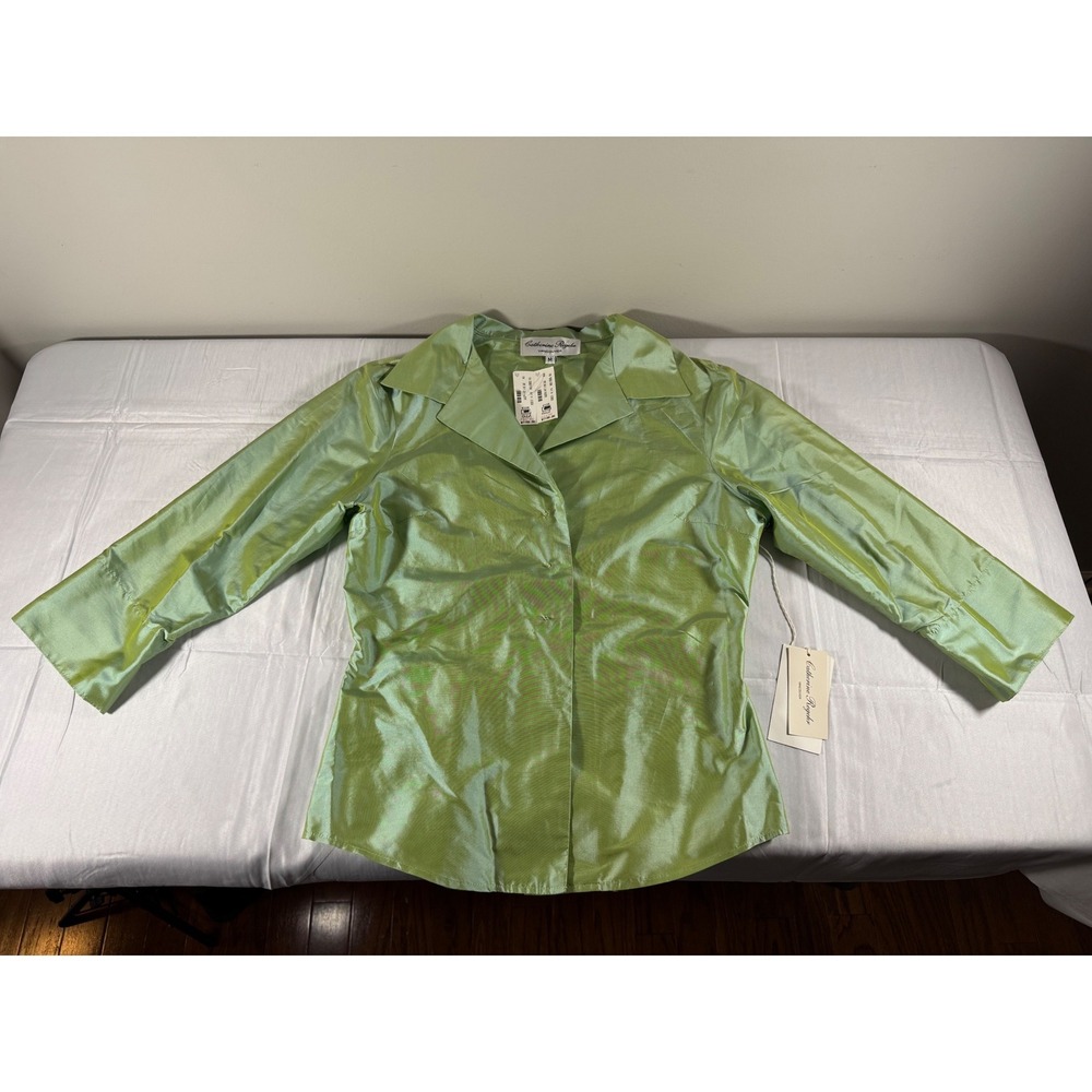 NWT Vintage Catherine Regehr Vancouver Iridescent Green Silk Blouse 3/4 Sleeve